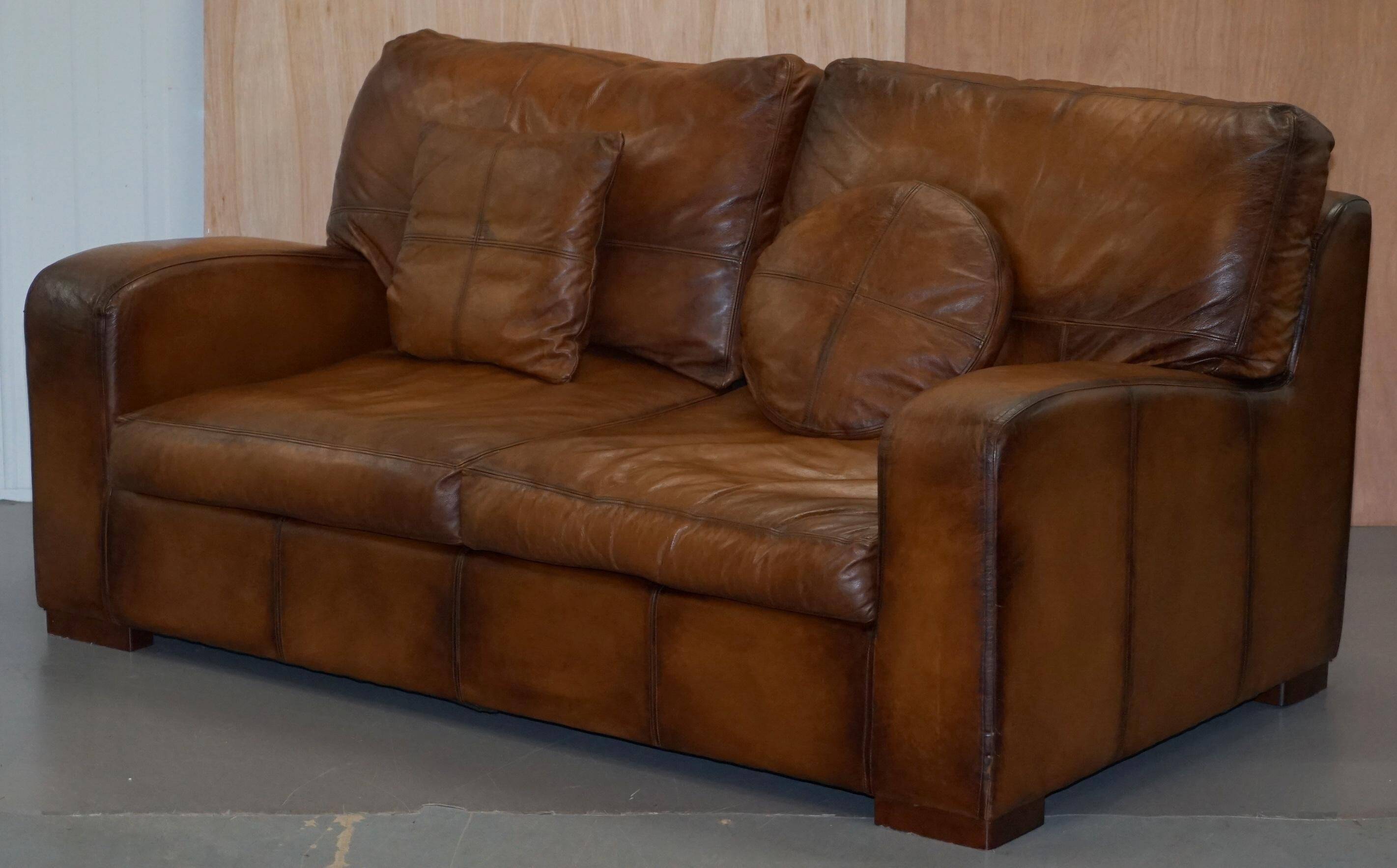 Hand-dyed leather vintage-style sofa