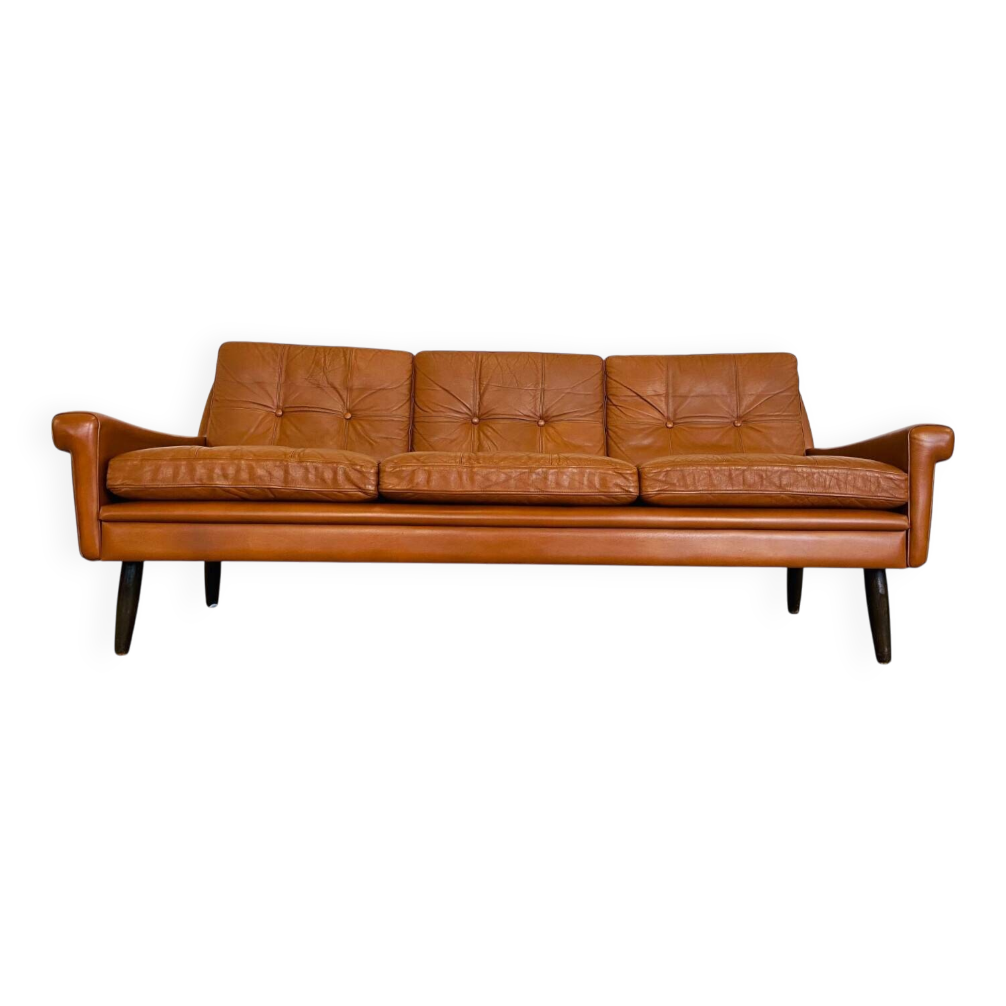 Vintage Danish retro Svend Skipper 3 person sofa in cognac leather