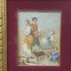 Antique 19th century wood panel, signed oil painting, popular scene