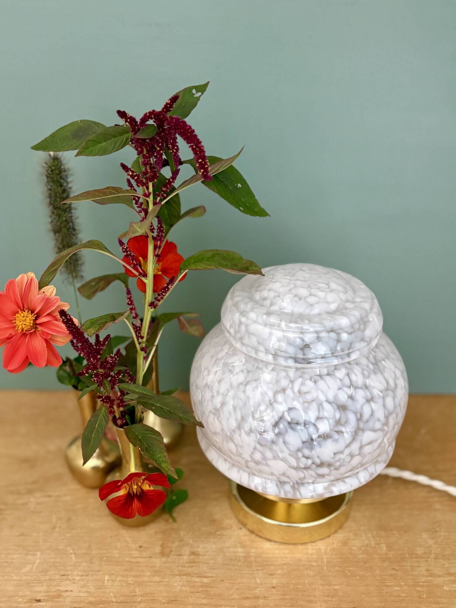 Vintage Art Deco globe table lamp in white Clichy glass
