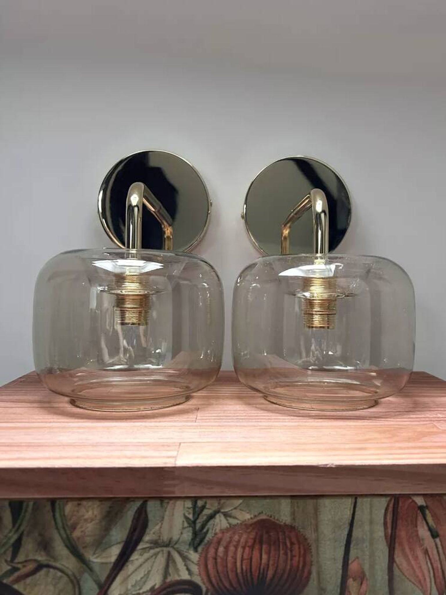 Pair of vintage smoked glass wall lights