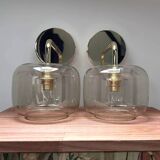 Pair of vintage smoked glass wall lights