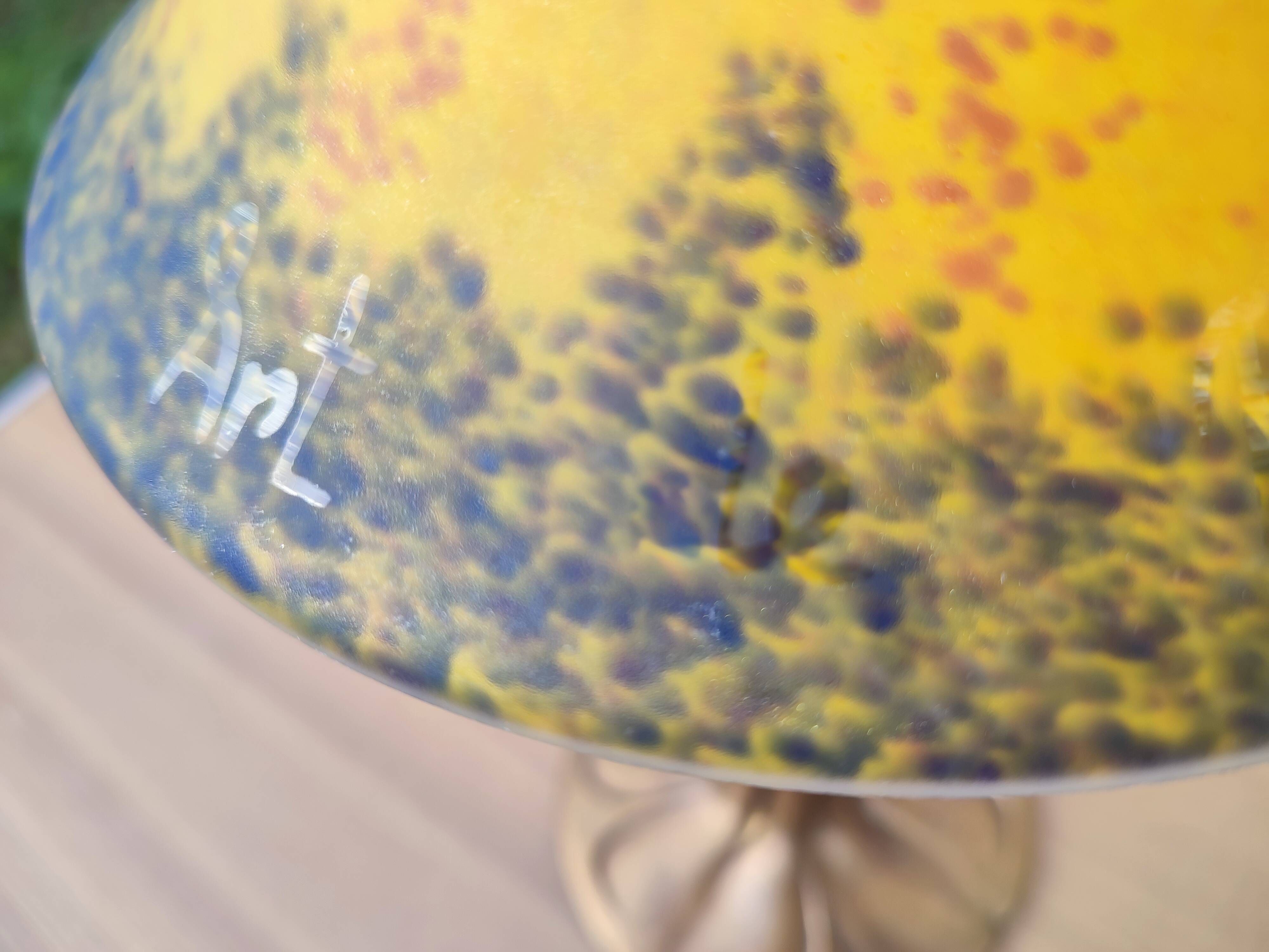 Mushroom lamp Art de France Glass paste Bronze Art Nouveau Vintage