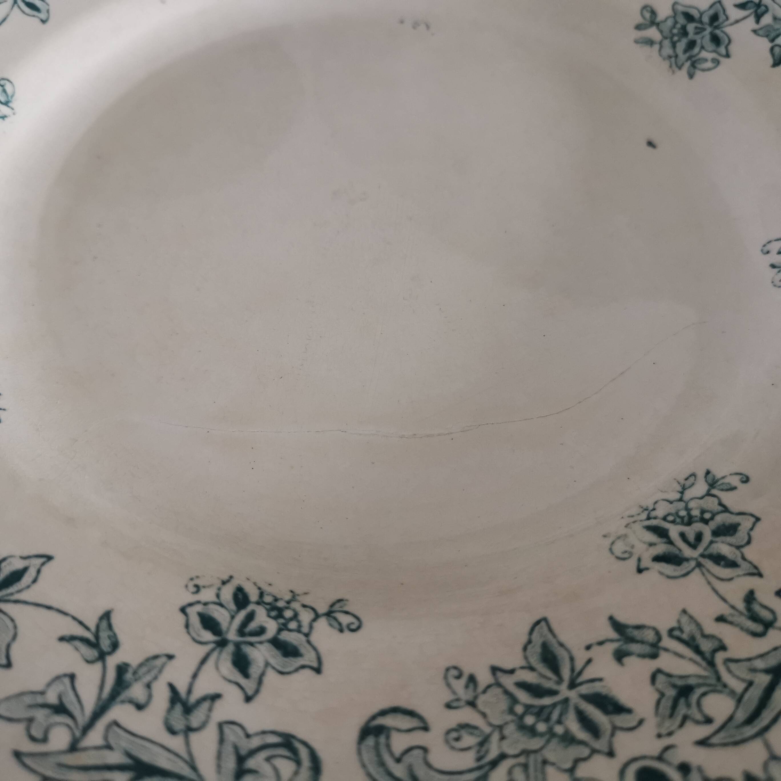 7 Jane model flat plates with dark green floral decoration Saint-Amand
