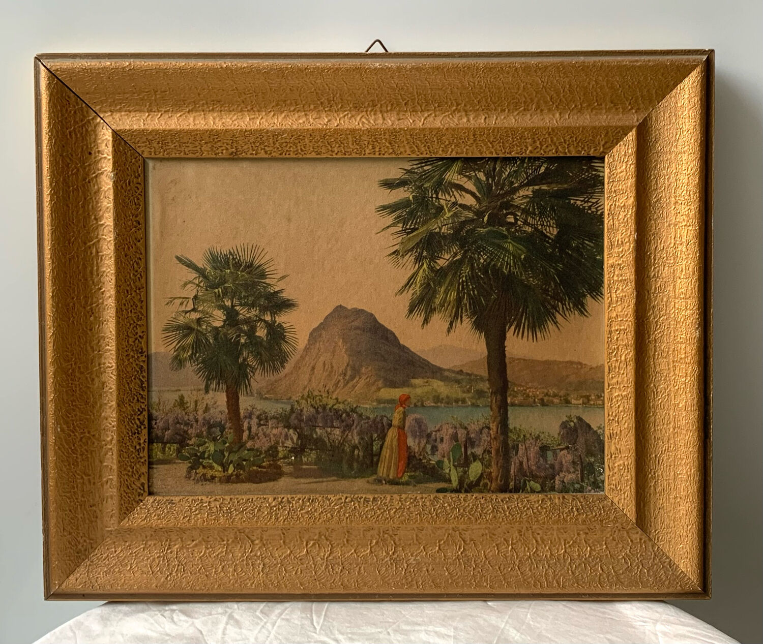 Lake lugano switzerland old animated vintage painting