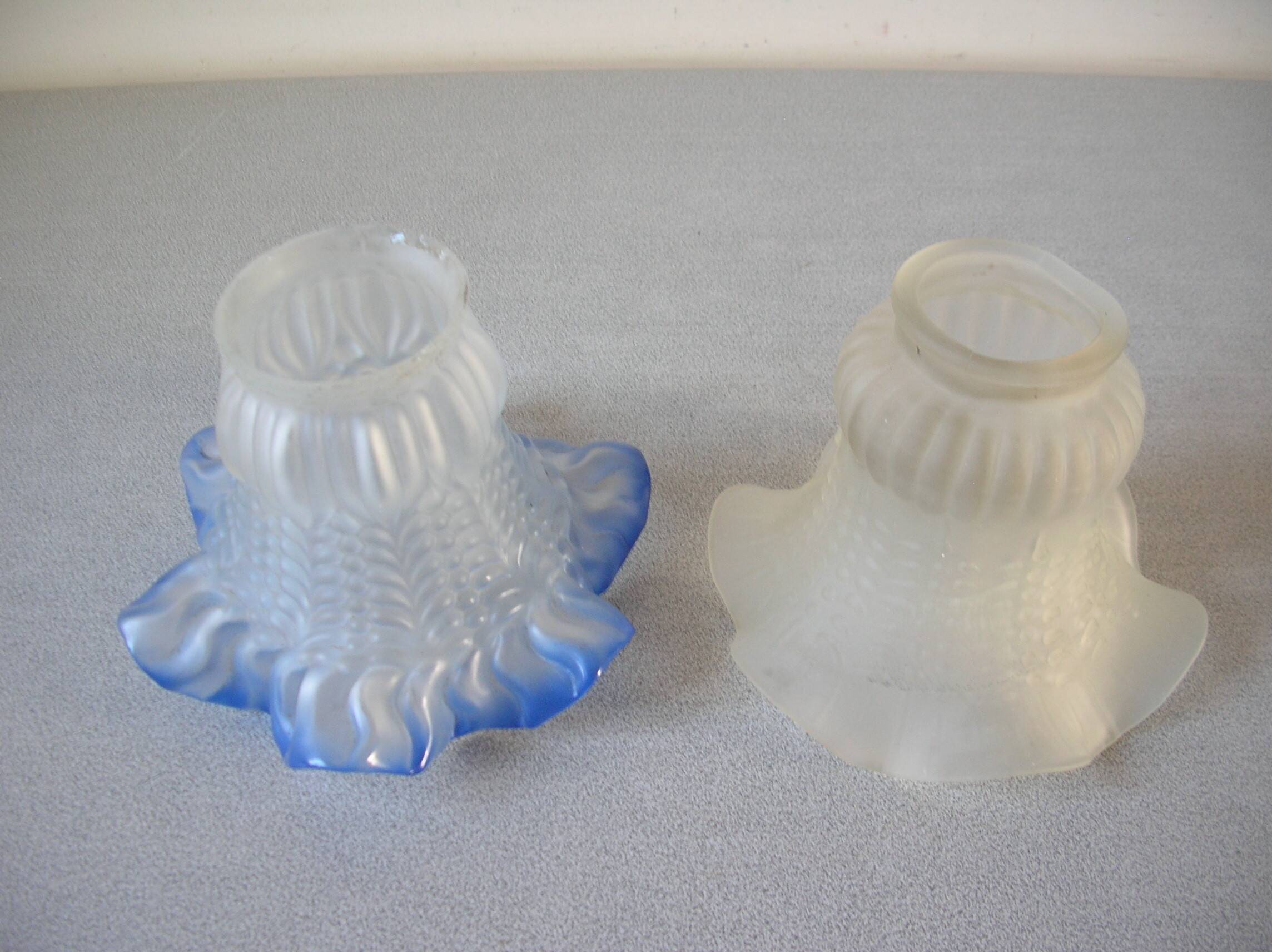 Set of 2 old tulips glass globe lampshades of chandelier lamp fixture