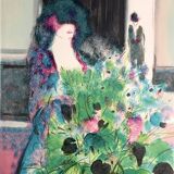 Claude manoukian woman with a bouquet, 1980. lithograph signed in pencil