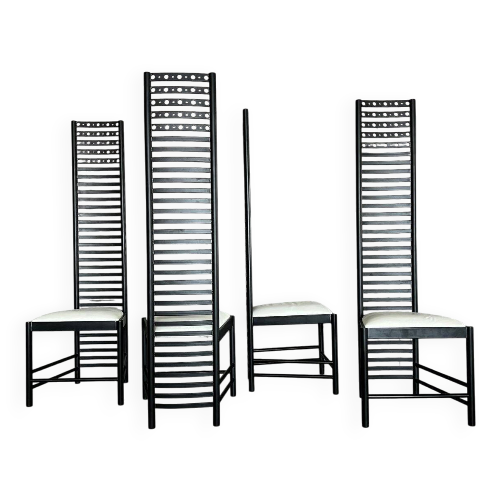 Set of 4 Postmodern Steel Dining Chairs – Sculptural High-Back Design, c. 1980s