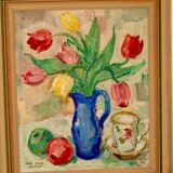 Original mid-century Swedish oil on panel – “Tea” by Karl Enoch Ohlsson – vintage & framed – 56 × 64 cm