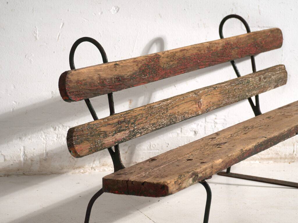 Old bench in iron and pine wood – Central Europe, around 1920