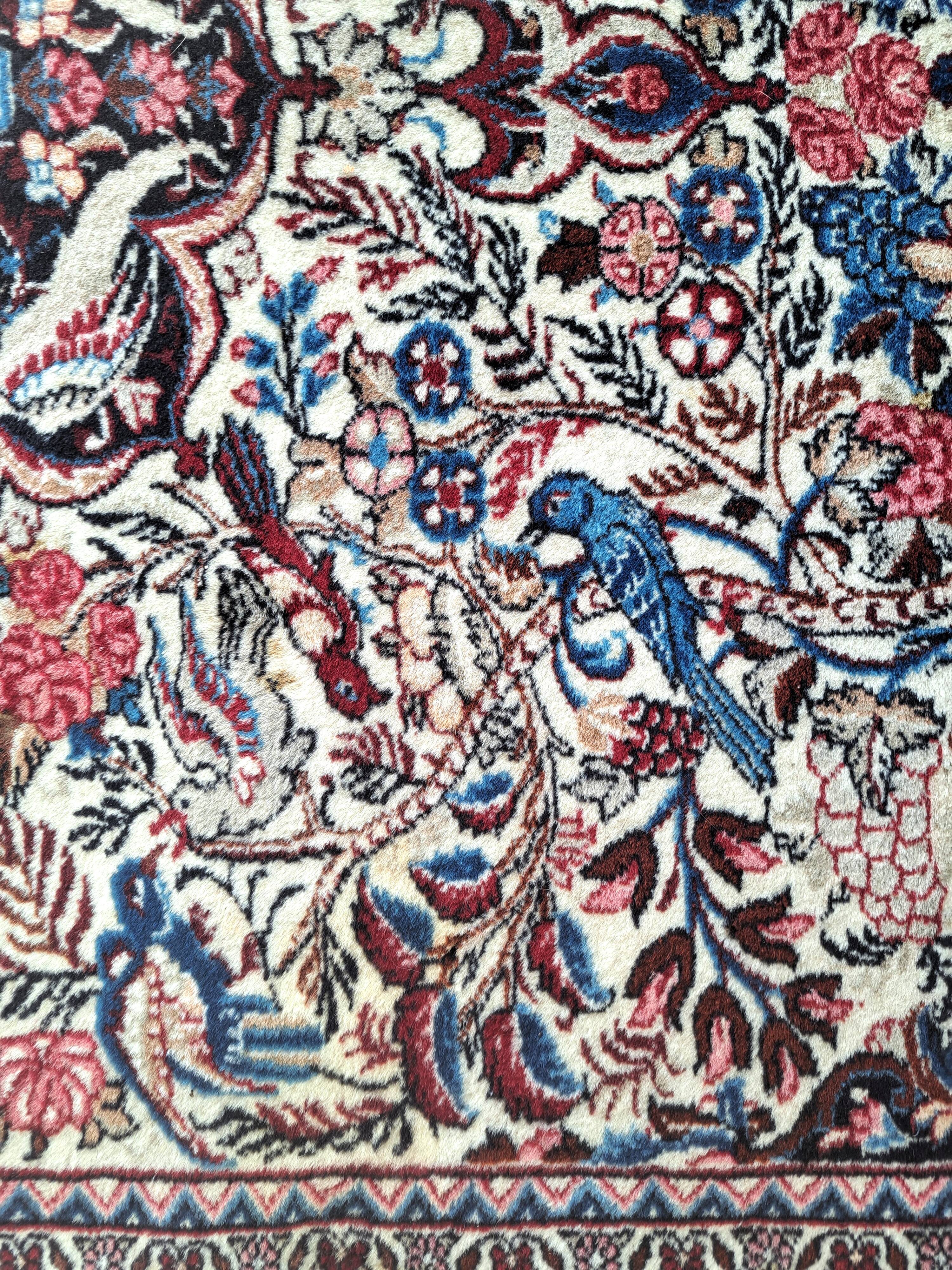 Bijar carpet, red and blue, bird patterns 120x158cm, Iran