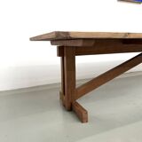 Large refectory table in solid pine and beech, with an X-shaped base.