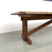 Refectory table in solid pine and beech, with X-shaped legs.