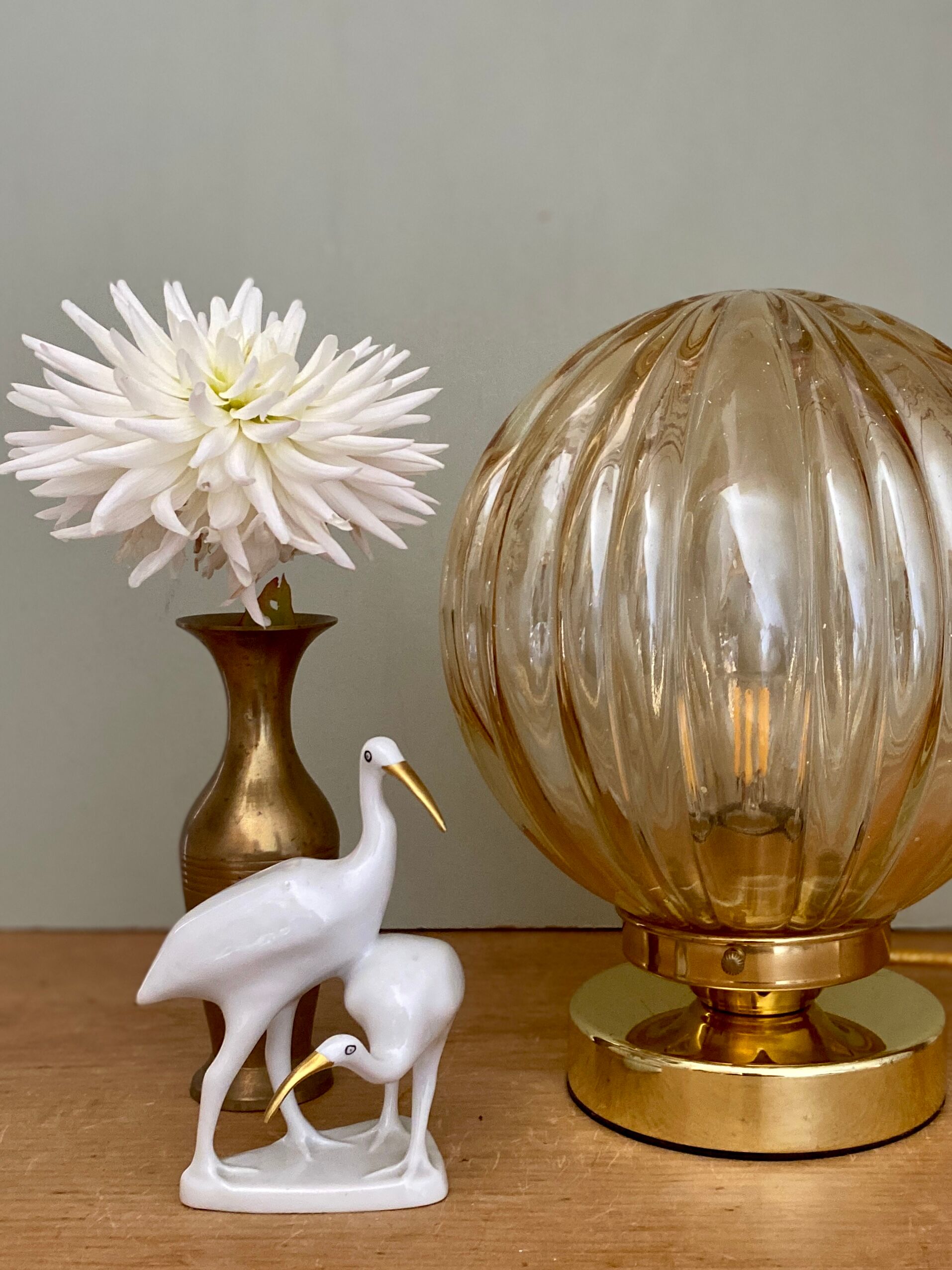 Vintage amber glass globe table lamp