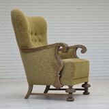 1960s, Danish highback armchair, furniture cotton/wool fabric, oak wood.