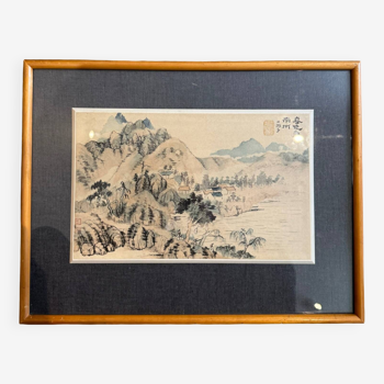 Tableau Paysage lacustre Chine XX siècle