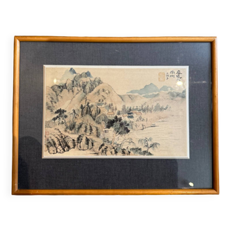 Tableau Paysage lacustre Chine XX siècle