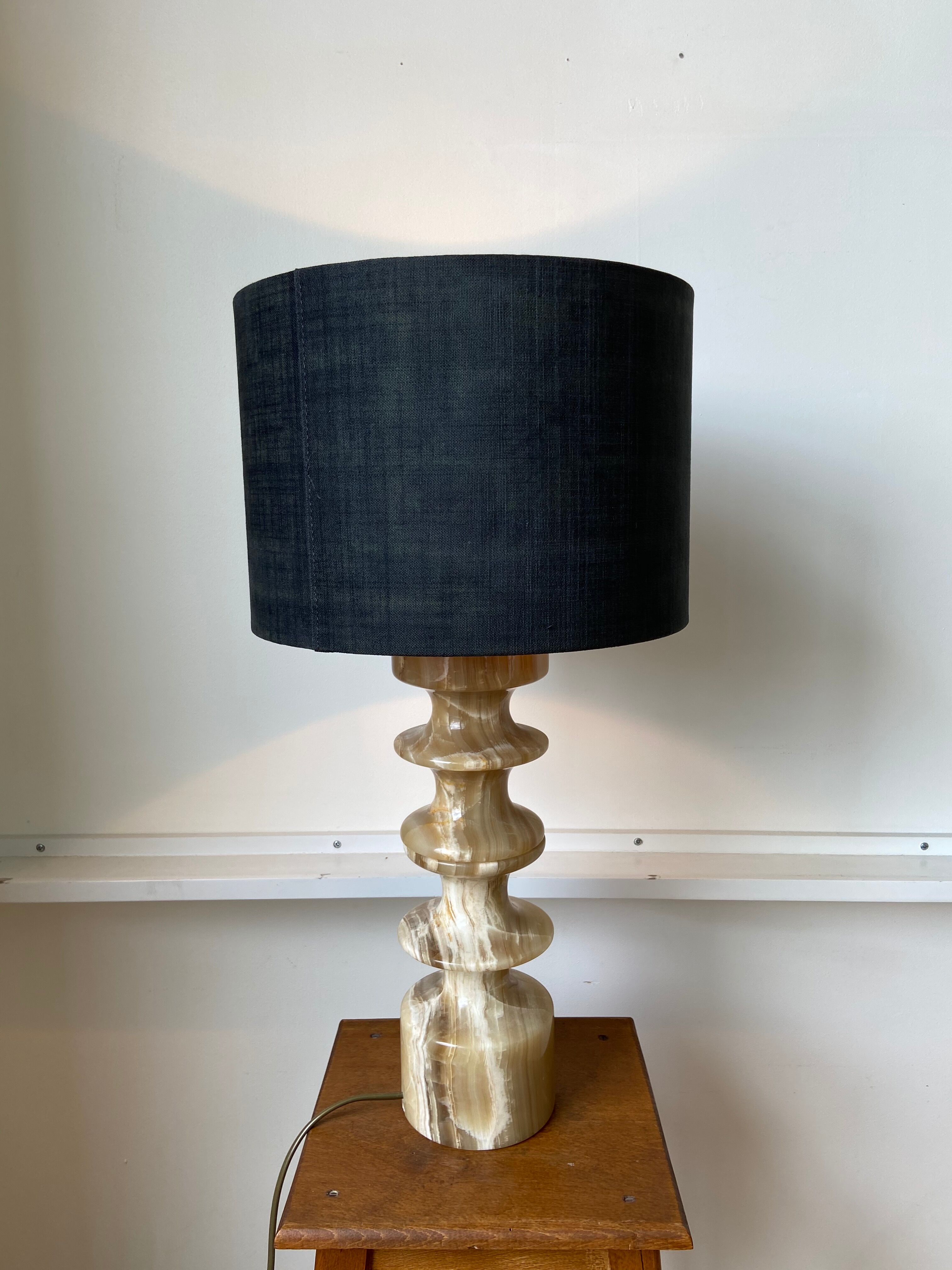 Stone and black cotton table lamp