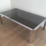 Beautiful octagonal chrome coffee table with black glass top