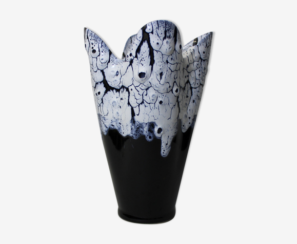 Vase vintage noir et blanc Vallauris