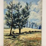 Landscape with poppies, oil on panel, Henry d'Avesnes (1907-1999)