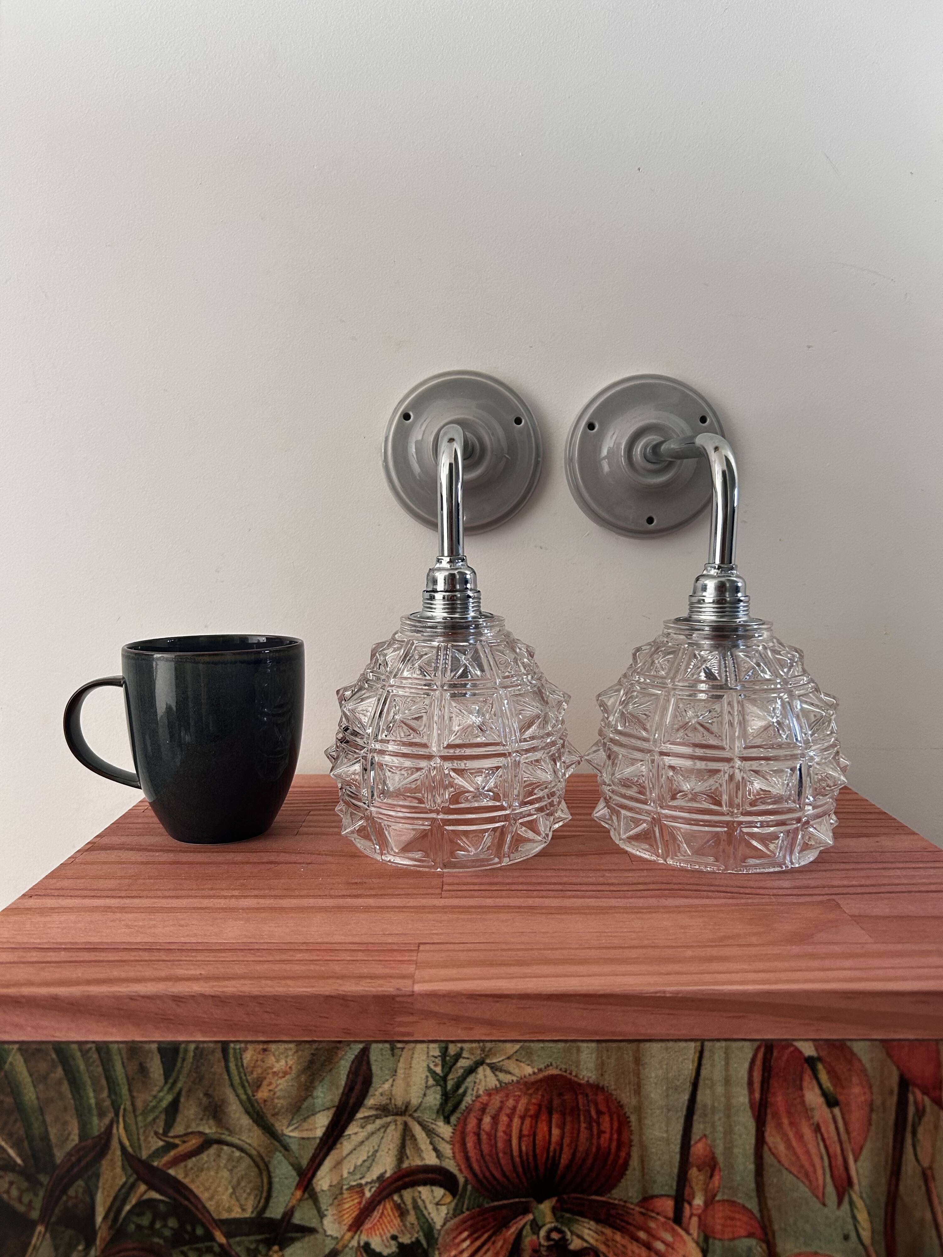 Pair of chrome wall lights