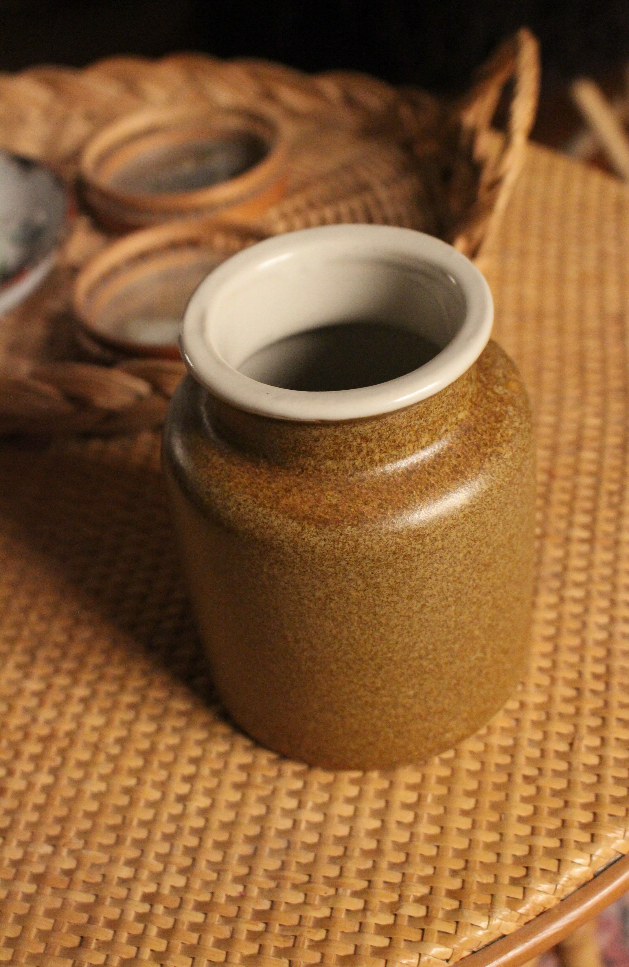 Mustard Pot Stoneware Brown Chiné Vintage Interior Varnished Gray