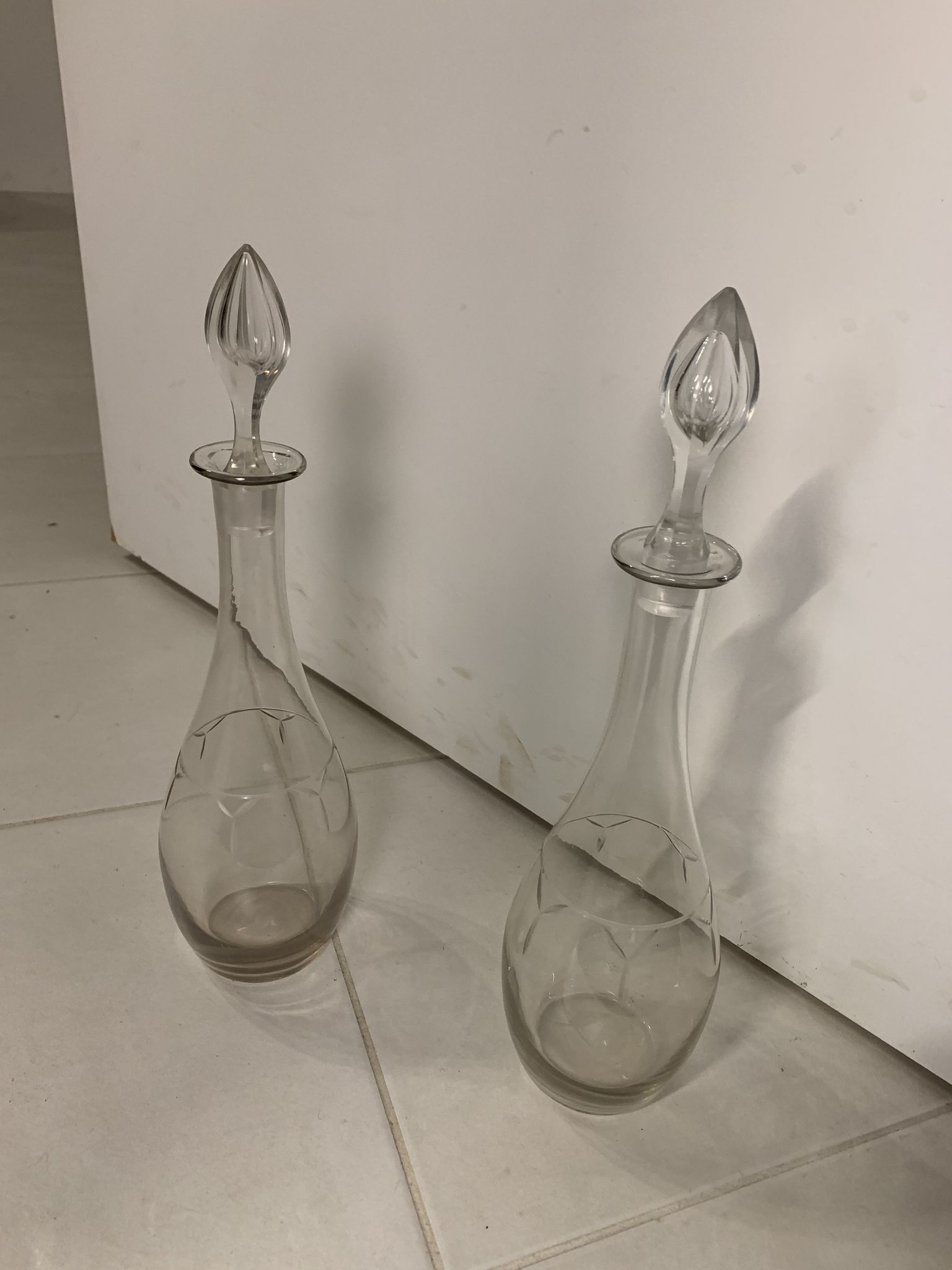Pair of crystal wine carafes