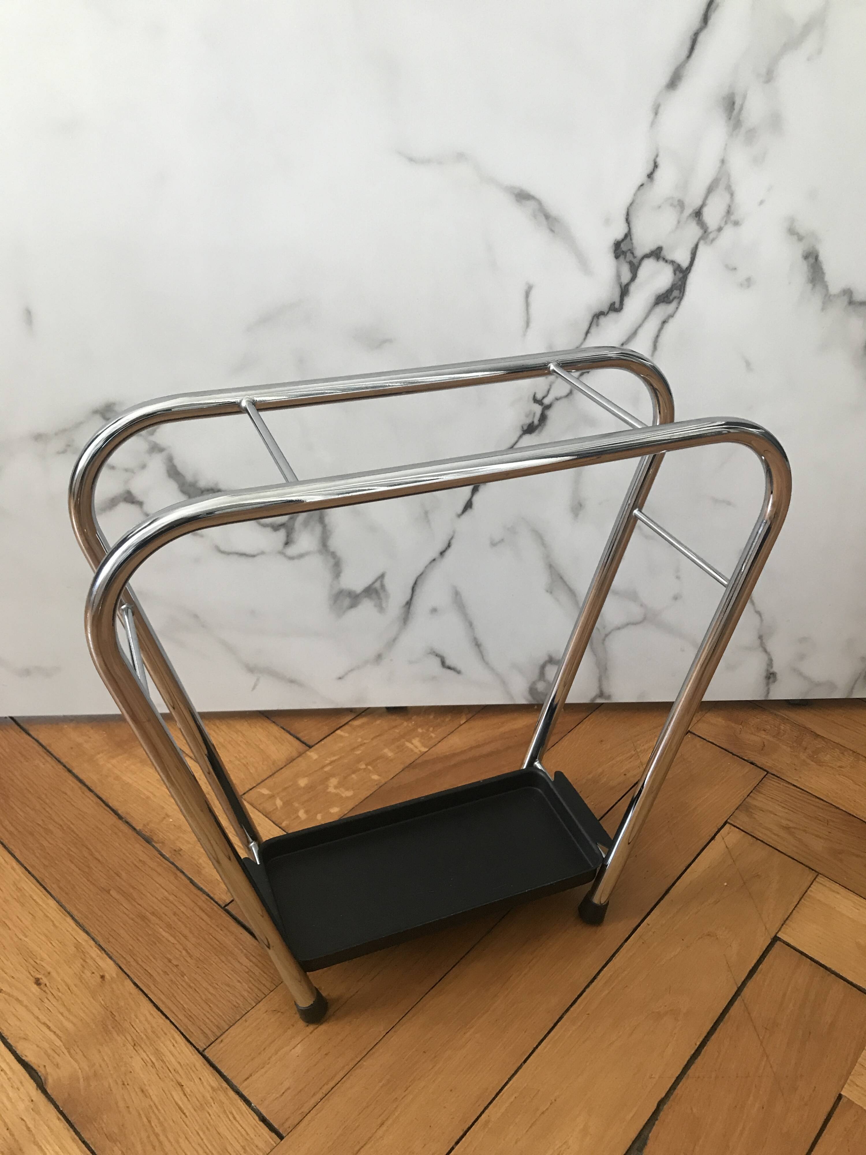 Vintage chrome steel umbrella stand