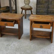 Brutalist pair of nightstands in solid elm by Aranjou 1960