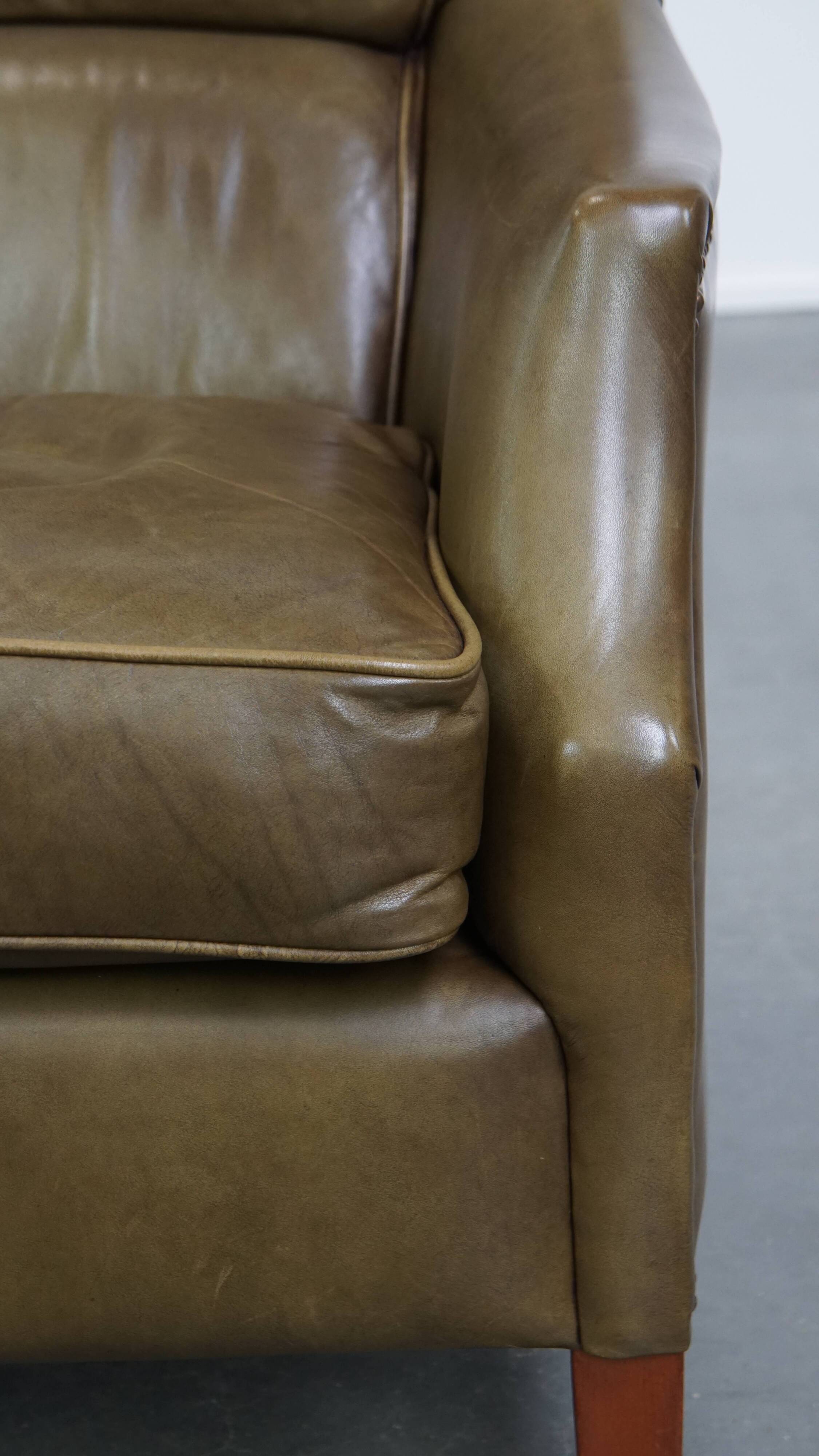 Olive Green Cowhide Leather Armchair
