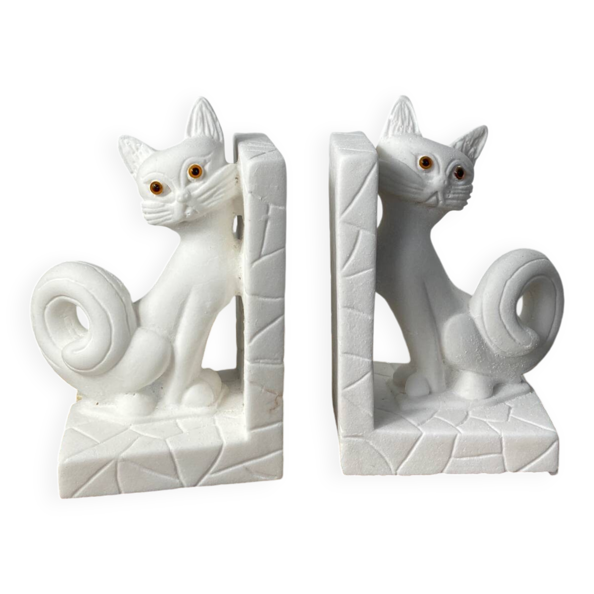 Paire de serre-livres chat en pierre vintage
