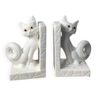 Paire de serre-livres chat en pierre vintage