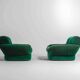 Paire de fauteuils de salon en velours vert, Italie, années 1970