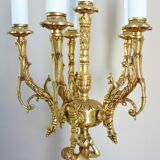Candelabra, 6-pointed candlestick, marble, bronze, putti decoration, putto
