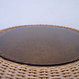 Mushroom table in rattan and glass