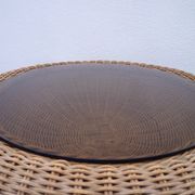 Table mushroom en rotin et verre