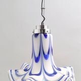Blue & White Murano Glass Bell Pendant Ascribable to Mazzega, Italy, 1970s