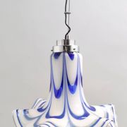 Blue & White Murano Glass Bell Pendant Ascribable to Mazzega, Italy, 1970s