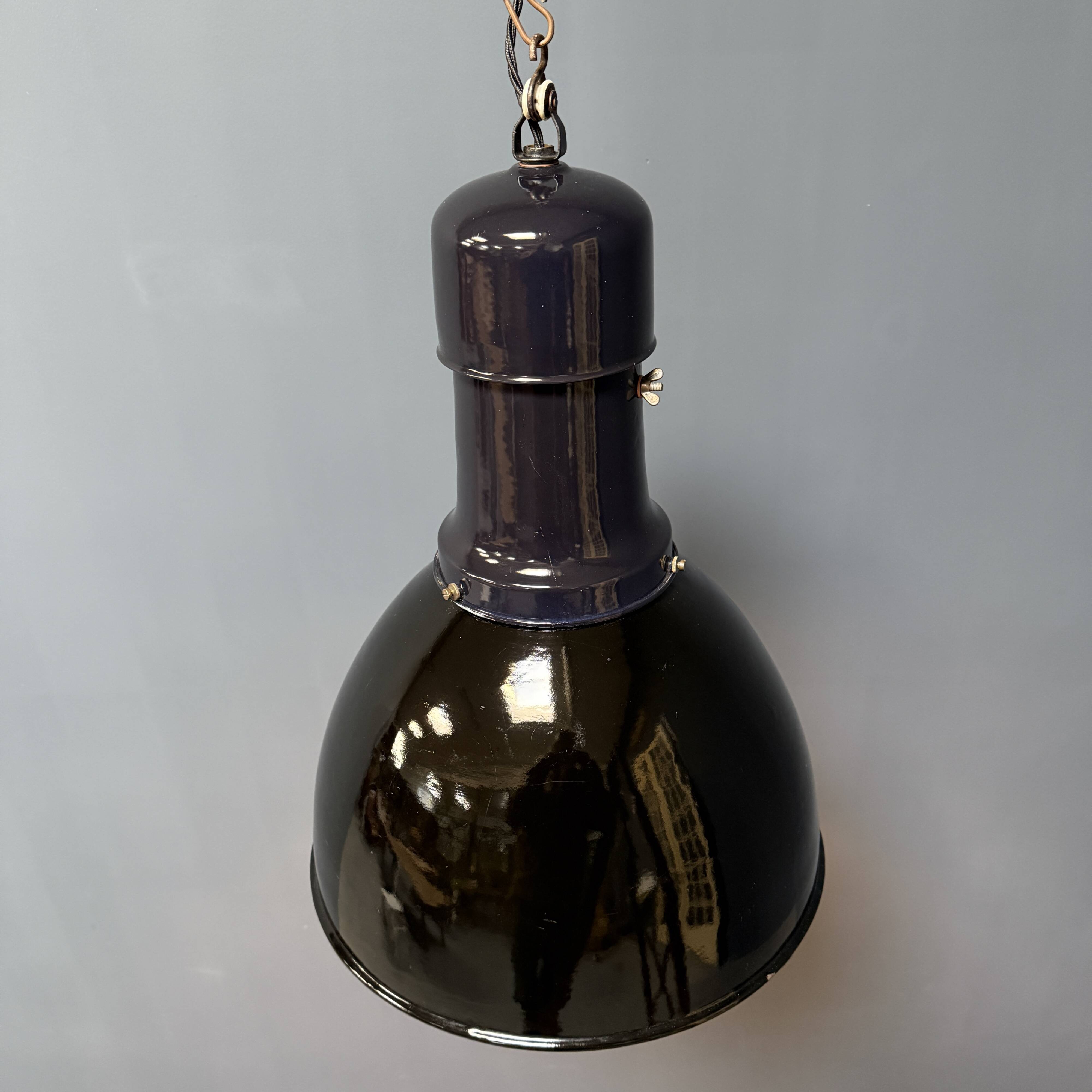 Large black enamel Bauhaus factory lamp