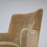 1970s, Danish armchair., original light green furniture velour.