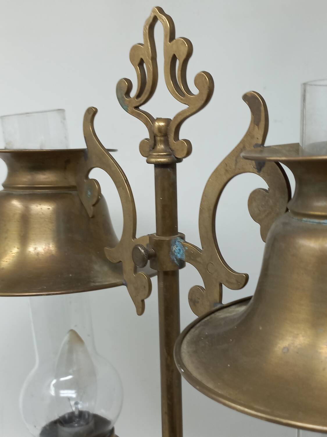 Vintage floor lamp made in Germany from oak and brass wood b