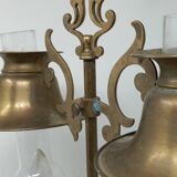 Vintage floor lamp made in Germany from oak and brass wood b