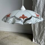 Small vintage chandelier in white and orange glass, geometric patterns D:43