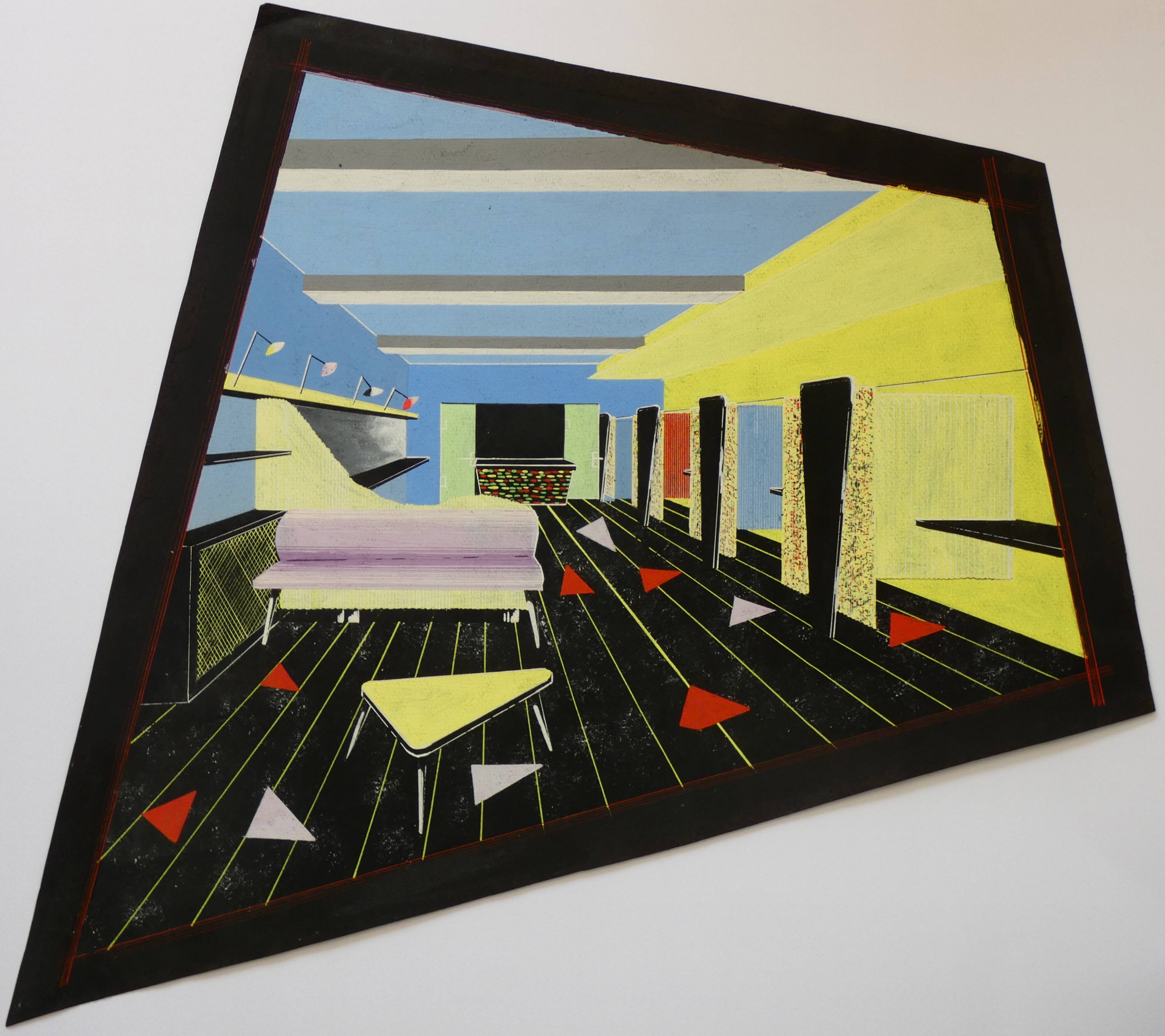 1950s shop fitting project - large original gouache - 1955 -