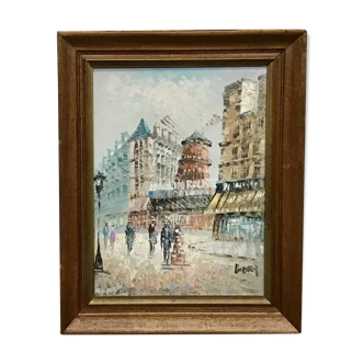 The Moulin Rouge seen from Boulevard Clichy Oil on canvas signed Burnett