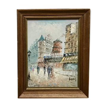 The Moulin Rouge seen from Boulevard Clichy Oil on canvas signed Burnett