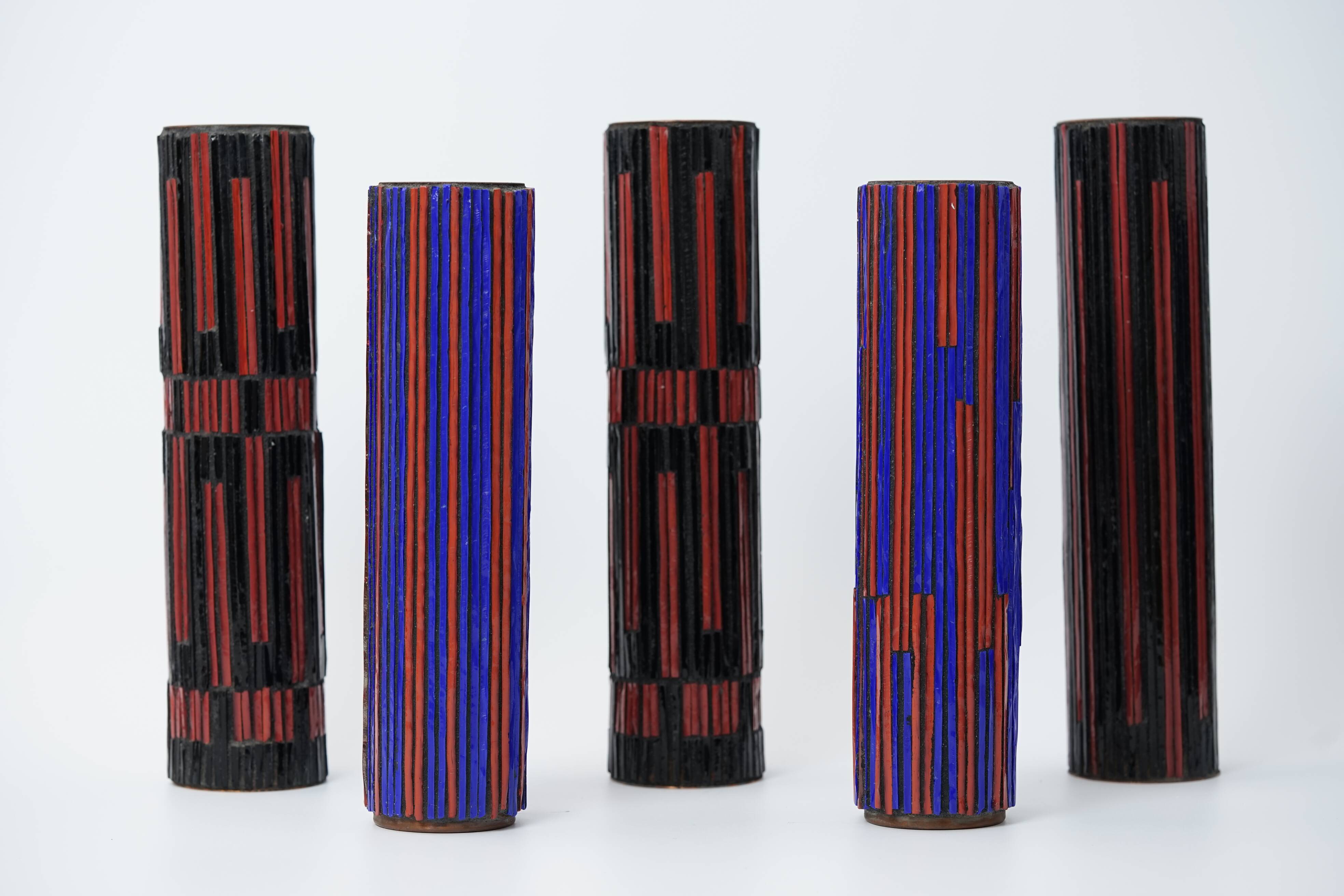 Mid Century Modern Pottery Mosaic Vases by Ritter, 1960s, Set of 5
