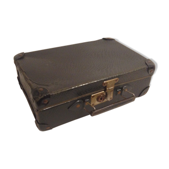 Ancienne valise malle de voyage noire + renforts année 1950 vintage