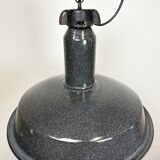 Large Industrial Grey Enamel Factory Lamp with Cast Iron Top, 1960s